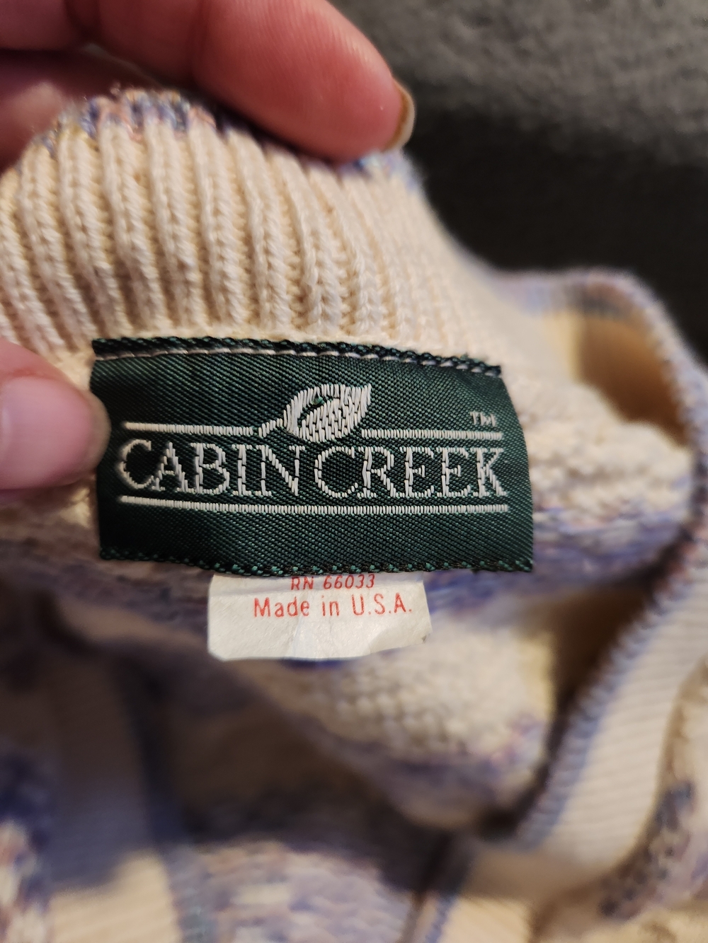 Vintage Cabin Creek Cream Lavender Fair Isle Cardigan Sweater Made in USA